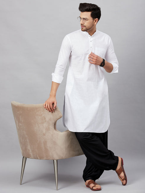 Men's White Cotton Blend Pathani Suit Set